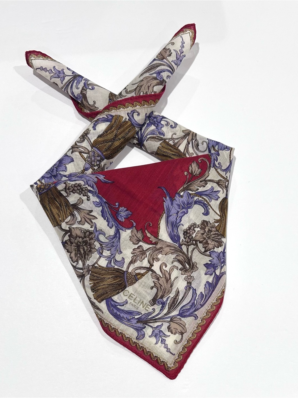 Women Handkerchief Celine Floral Baroque Red Cotton Pocket Square 18